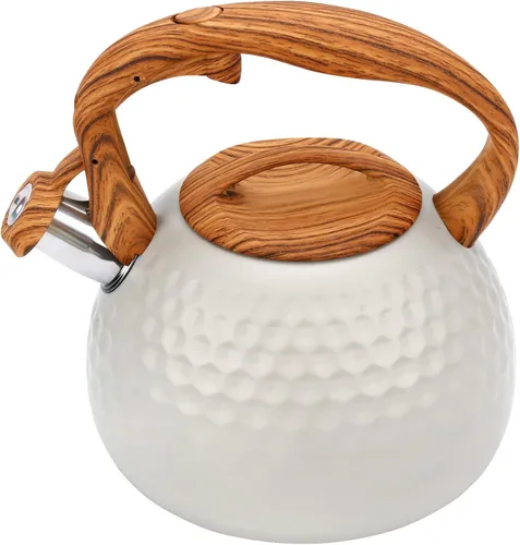 Miniatura 16 de Hervidor de Té Foedo para Estufa, Teteras Silbantes de 2.6 Cuartos para Estufa, Mango Plegable Resistente al Calor, Tetera Bonita (Beige)