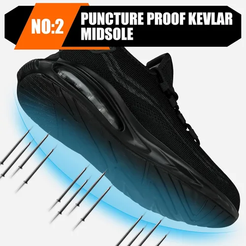 Miniatura 3 de GLANOUDUN Zapatos de punta de acero para hombre, ligeros, con amortiguación de aire, zapatos de trabajo de seguridad indestructibles, zapatos