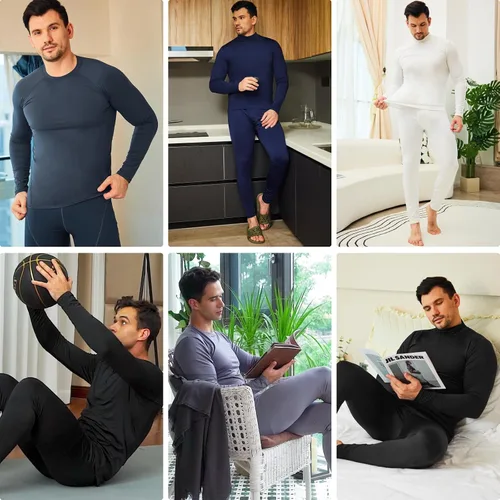 Miniatura 7 de CL convallaria Long Johns Thermal Underwear for Men Soft Fleece Lined Base Layer Cold Weather Top Bottom Set XS-4XL