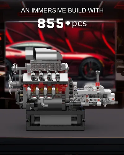 Miniatura 4 de Mould King 10225 Kit de modelo de motor V8 que funciona - Construye tu propio modelo V8 STEM con transmisión, kit de motor de 8 cilindros para auto