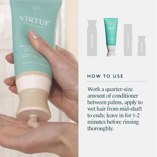 Miniatura 8 de VIRTUE Acondicionador de recuperación con queratina hidrata, suaviza y renueva el cabello dañado, sin sulfatos y color seguro