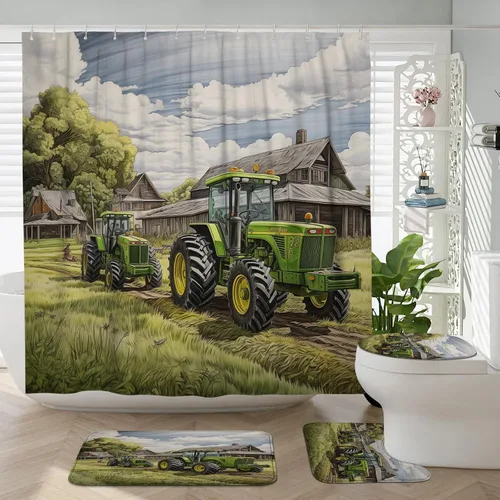 Miniatura 52 de Juego de baño estilo granja de 3 piezas con cortina de ducha y alfombras, cortina de ducha de 72'' y dos alfombras de baño antideslizantes lavables
