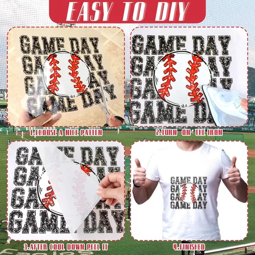 Miniatura 4 de Qeeenar 30 parches de transferencia de calor de béisbol, parches de transferencia de calor listos para prensar, parches de vinilo de transferencia
