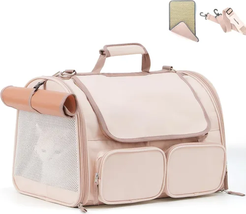 Transportador FUKUMARU para gatos, transportador para perros pequeños con 4 ventanas de malla, bolsa de viaje para gatos con 4 bolsillos de Rosa