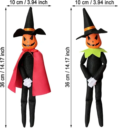 Miniatura 5 de DANONI Muñeca elfo de calabaza de Halloween, 14 pulgadas hecha a mano, adorno de juguete de calabaza elfo para decoración de mesa de vacaciones Verde