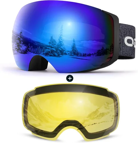 Miniatura 16 de Odoland Magnetic Interchangeable Ski Goggles with 2 Lens, Large Spherical Frameless Snow Snowboard Goggles for Men Women