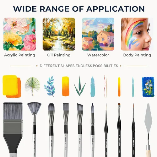 Miniatura 4 de Nicpro Juego de 36 pinceles de pintura, pinceles profesionales con cuchillo de paleta y rollo de tela, adecuados para artistas y principiantes