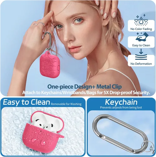 Miniatura 4 de Ekoonpft - Funda para Airpods 4, fundas grabadas con flores para Apple AirPods de 4ª generación 2024, funda de silicona suave para mujeres con kit