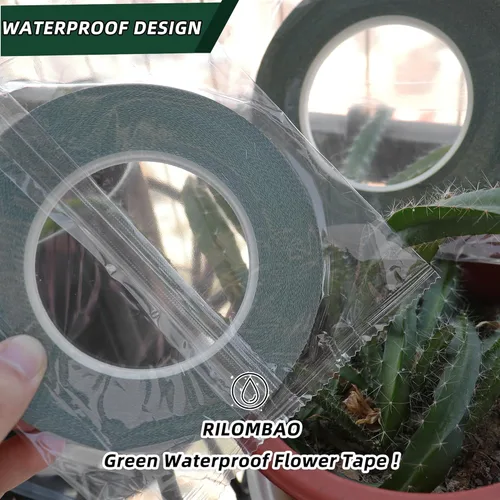 Miniatura 3 de Paquete de 2 cintas de flores verdes de fuerte adherencia – 1/4 de pulgada de ancho, cinta adhesiva impermeable multiusos para bodas