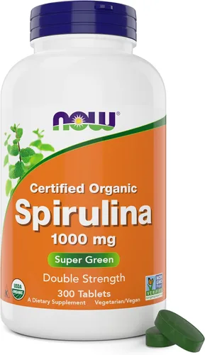 NOW Foods Espirulina orgánica 1000 mg comprimidos – 300 unidades – sin OMG, suplemento alimenticio integral súper verde – Doble fuerza