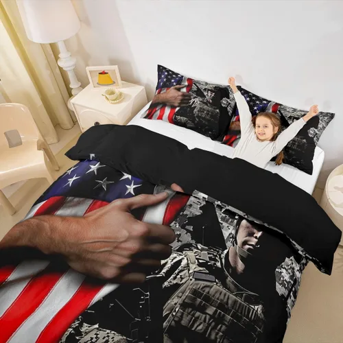 Miniatura 4 de American Flag Bedding Set Twin for Boys Teens Men Retro Army Green Camo Usa Flag Comforter Cover Military Camouflage Soldier Duvet Cover for Kids