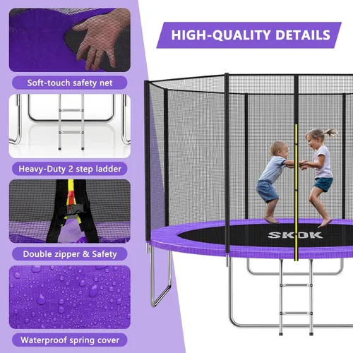Miniatura 3 de SKOK Trampolín para niños, trampolín al aire libre de 400 libras con red aprobada por ASTM para niños y adultos Púrpura