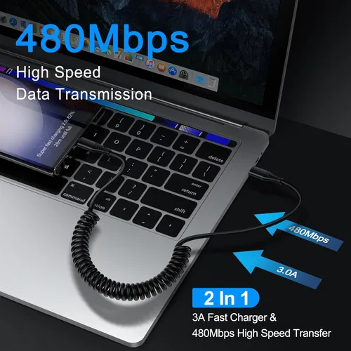 Miniatura 4 de Cable USB C para Android Auto de carga rápida, 3 pies + 6 pies, retráctil en espiral tipo C a C, cable de carga de teléfono para Samsung Galaxy A17
