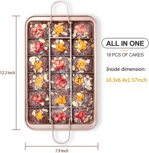 Miniatura 3 de Sartén para brownie con divisores antiadherentes para brownies, haz 18 brownies precortados a la vez, bandeja para hornear brownie individual
