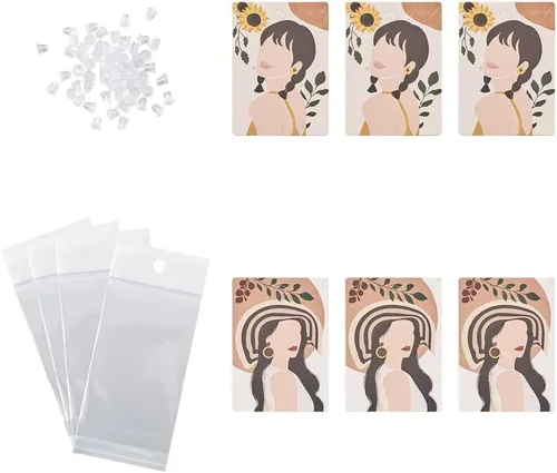Miniatura 8 de Mega Pet 70 piezas de aretes y collares, tarjetero de 7 estilos para mujer, diseño de joyería, tarjetero, papel colgante con 70 tuercas de oreja