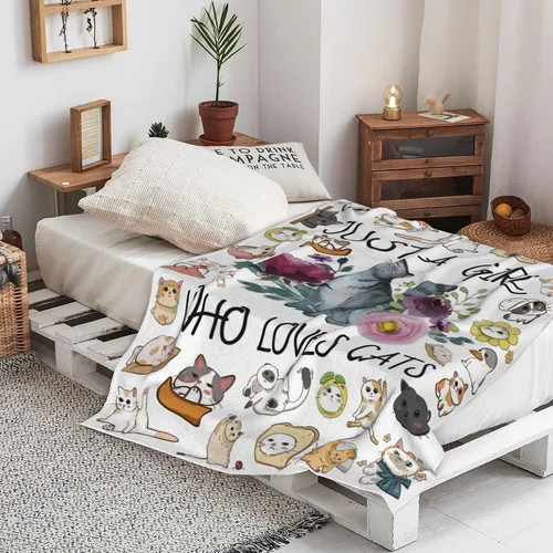 Miniatura 5 de Manta para Gatos de Franela Ultra Suave Just a Girl Who Loves Cats Mantas Regalos de Gatos para Amantes de los Gatos Mantas Acogedoras y Ligeras