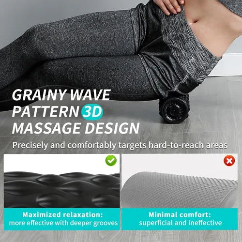 Miniatura 6 de Rodillo de espuma vibratoria de alta densidad negro con 4 velocidades personalizables para masaje de tejido profundo, recuperación muscular y alivio