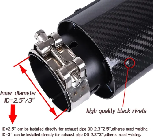 Miniatura 4 de CARMON Puntas de silenciador de tubo de escape de fibra de carbono de sarga real con acero inoxidable 304 pintado en negro