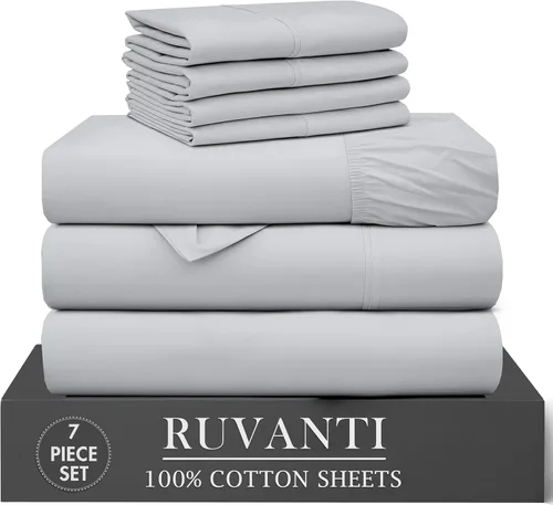 Miniatura 79 de RUVANTI 6 Piezas Sábanas de Algodón - 100% Algodón Natural Suave, Ligeras y Transpirables Sábanas de Percal Crujiente, Sábanas de Cama Tamaño Full