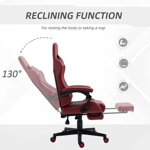 Miniatura 8 de Silla de juegos, silla ergonómica de escritorio para computadora con reposapiés, silla giratoria de altura ajustable, piel sintética y soporte