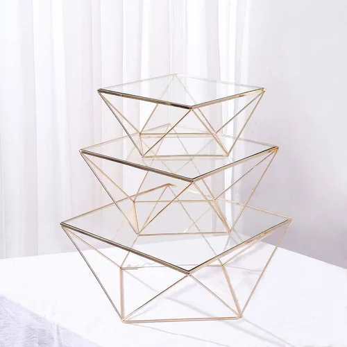 Miniatura 6 de Efavormart - Soporte redondo de metal dorado de 18 pulgadas para tartas, diseño barroco adornado con parte superior de cristal, bandeja