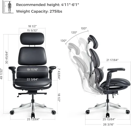 Miniatura 2 de EUREKA ERGONOMIC Silla de oficina ejecutiva, silla de oficina de respaldo alto con soporte lumbar, silla de escritorio ejecutiva de cuero de Negro