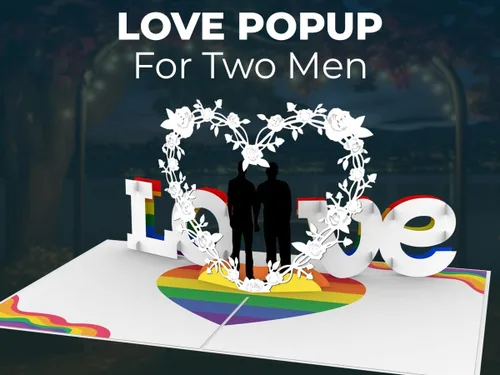 Miniatura 5 de iGifts And Cards Tarjeta desplegable 3D de corazón gay – Escultura floral Love is Love para el mes del orgullo, boda, aniversario y salida – Regalo