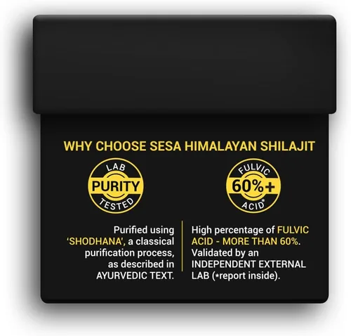 Miniatura 9 de sesa Resina Shilajit del Himalaya 100% ayurvédica, 50 porciones de 400 mg que ayuda a aumentar la fuerza, más de 85 oligominerales, resistencia e