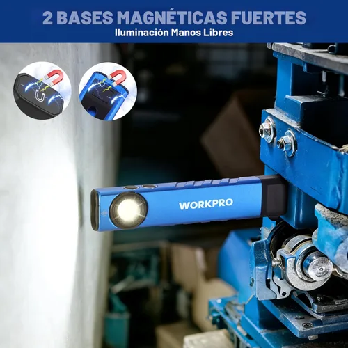 Miniatura 4 de WORKPRO linterna recargable de trabajo, linterna de bolsillo plana de 600 lúmenes con luz UV, base magnética y clip, linterna LED EDC delgada