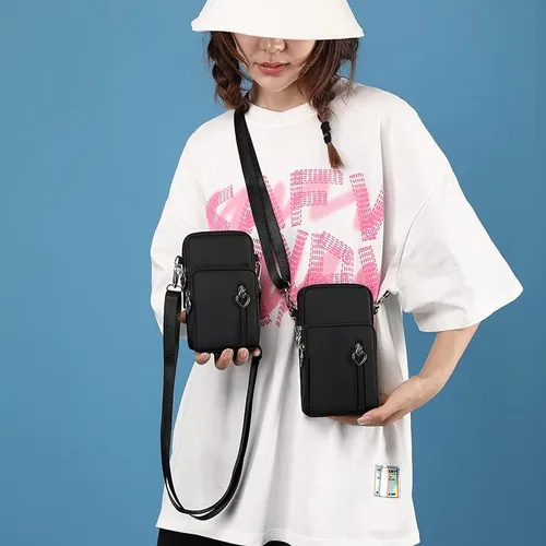 Miniatura 8 de Bolso bandolera espacioso para teléfono celular para iPhone 17 16 Pro Max Samsung Galaxy S25 S24 Ultra A15 A16 A17 (negro)