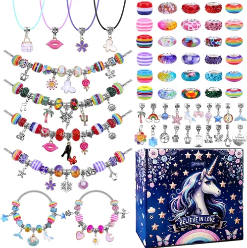 Miniatura 8 de AIPRIDY Kit de fabricación de pulseras con dijes, juego de regalos de unicornio sirena que puede inspirar imaginación y creatividad, kit de 104