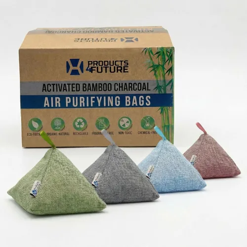 Paquete de 4 bolsas purificadoras de aire de carbón de bambú activado naturalmente | Bolsa desodorante natural para el hogar | Bolsa de carbón