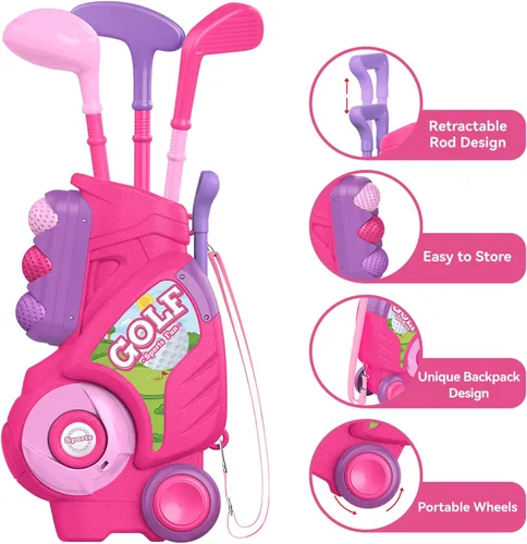 Miniatura 3 de Liberry Juego de golf para niños de 2, 3 y 4 años, carrito de golf mejorado para niños con tabla de golf y tapete de golf, juguetes de golf para Rosa