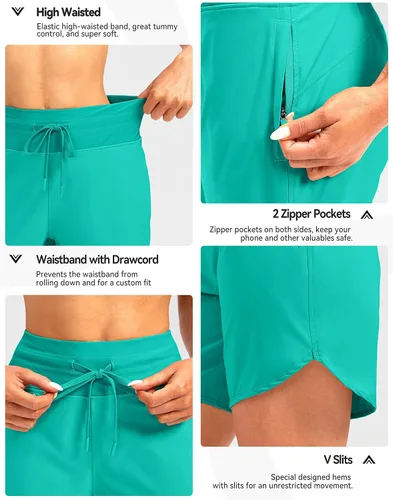 Miniatura 4 de G Gradual Pantalones cortos de natación de cintura alta de secado rápido de 7 pulgadas con bolsillos con cremallera, UPF 50+, pantalones cortos