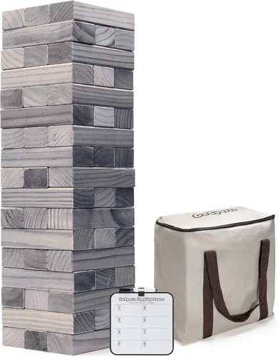 Miniatura 8 de GoSports Juego Gigante de Apilamiento de Madera para Exteriores – Torre de Derribo Grande con Estuche Marrón