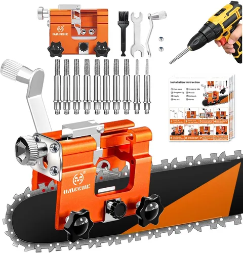 Miniatura 13 de Kit de plantilla de afilador de motosierra, herramienta de afilado de motosierra portátil con 3 piedras de moler y cepillo de limpieza, afilador