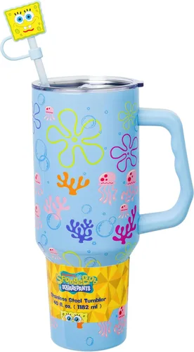 Miniatura 49 de Silver Buffalo Disney Lilo and Stitch Aloha - Vaso de acero inoxidable de doble pared con asa y pajilla, se adapta al portavasos estándar, 40 onzas