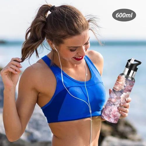 Miniatura 6 de BPA-Free Sport Water Bottle Insulated 20 Oz, Stainless Steel Vacuum Insulated Water Bottle for Gym Outdoor Travel School, Watercolor Peonies