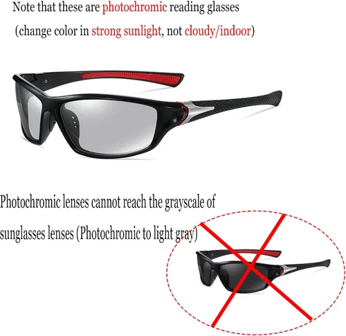 Miniatura 3 de Gafas de lectura fotocrómicas para ciclismo deportivo para hombre, lentes completas, gafas de sol presbípicas UV400-no bifocales negro rojo