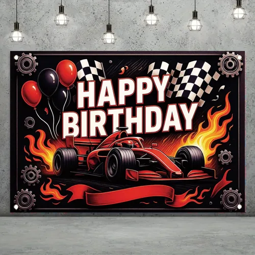 Miniatura 2 de Telón de Fondo Pancarta de Feliz Cumpleaños de Carreras de Fórmula 1 Fondo de Fotografía de Auto F1 Decoraciones de Fiesta de Carreras Suministros