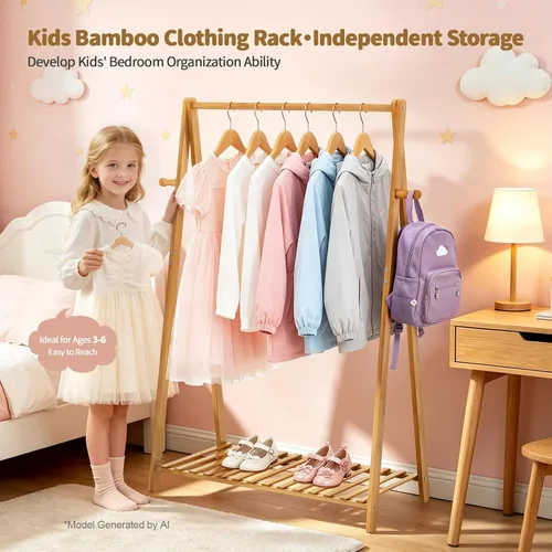 Miniatura 3 de Percheros Pequeños para Colgar Ropa, Percheros de Bambú para Prendas de Niños, Perchero Independiente para Vestidos y Trajes para Dormitorio, Sala