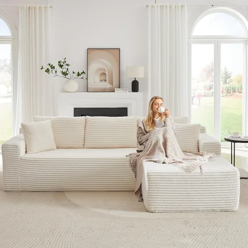 Miniatura 11 de Sofá modular Cloud de 104 pulgadas con diván en forma de L, sofás tapizados modernos con asiento profundo, sofá comprimido de esponja de pana