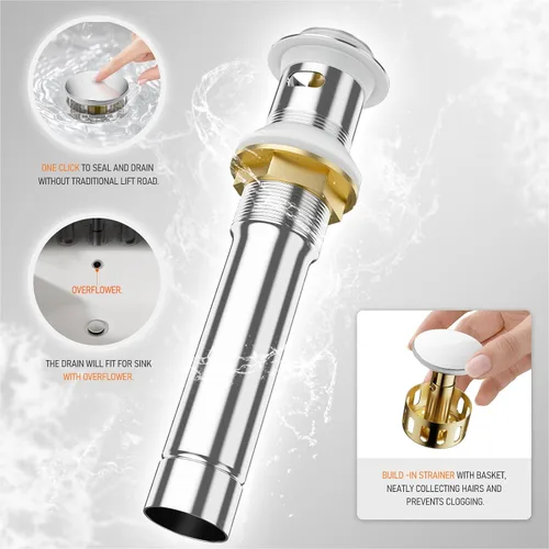 Miniatura 8 de Phiestina Grifo de baño cromado extendido de 8 pulgadas con 3 orificios, grifo de tocador de baño de 2 manijas con desagüe emergente de metal
