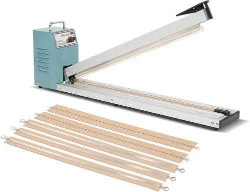 Sellador térmico por impulso con barra de sellado, máquina de sellado y corte de bolsas de alta resistencia, 4 reemplazos adicionales (blanco, 20
