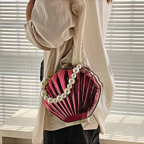 Miniatura 2 de Bolso de noche de concha de mar para mujer, bolso de hombro con correa de cadena de sirena, bolso de mano