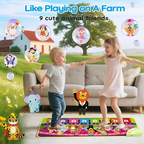 Miniatura 5 de MOMUSE - Alfombrilla de piano musical en 5 idiomas (EN/DE/FR/IT/ES) para niños y niñas de 3 a 4 años, juguete educativo multilingüe con 9 animales