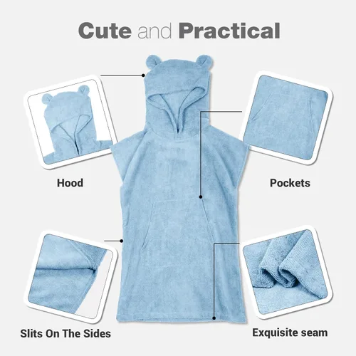 Miniatura 4 de MissShorthair Toalla Poncho para niños, toalla de playa con capucha para niña y niño, poncho de surf, bata de baño, toalla de baño de microfibra