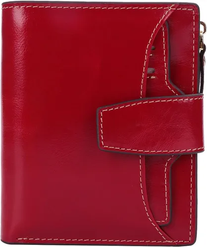 Miniatura 27 de Cartera de cuero con bloqueo RFID para mujer, pequeña, compacta, doble cremallera, con ventana para identificación