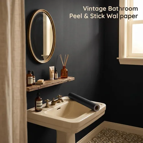 Miniatura 4 de Papel tapiz negro de 17.51 x 118 pulgadas, despegar y pegar, extraíble, autoadhesivo, papel de contacto negro para armarios, dormitorio, baño