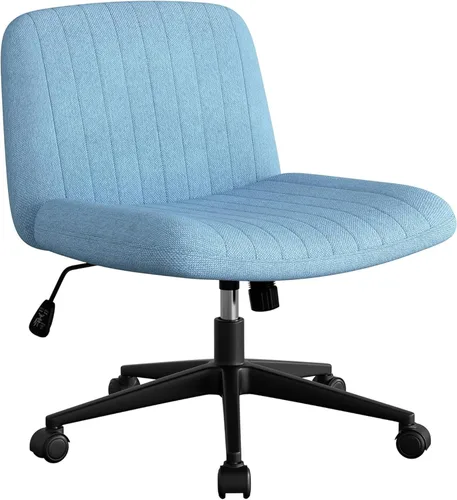 Miniatura 14 de SUNLEI Silla de oficina con patas cruzadas con ruedas, silla ancha sin brazos para escritorio de tocador, sillas cómodas cruzadas con respaldo